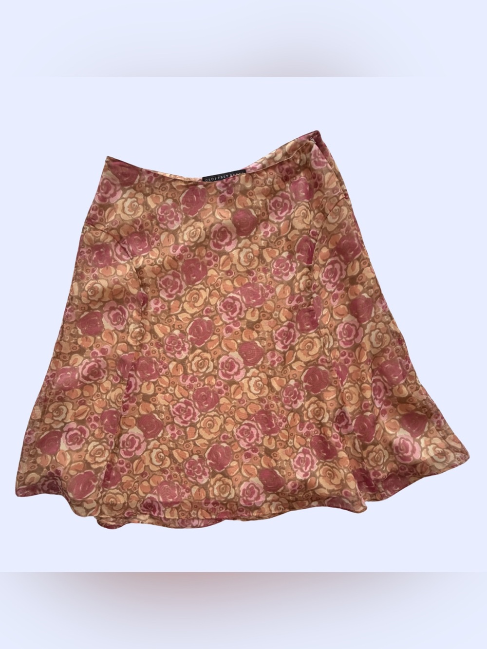 Vintage Geoffrey Beene Rose-Petal Print Circle Skirt in Pink and Tan